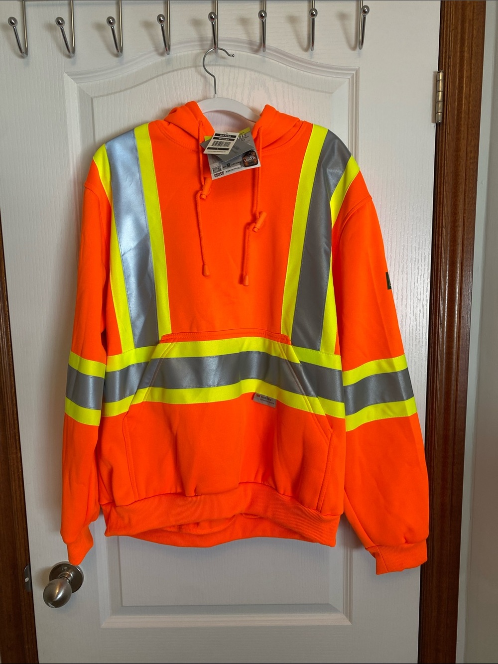 High-Visibility Orange Safety Hoodie with Reflective Stripes